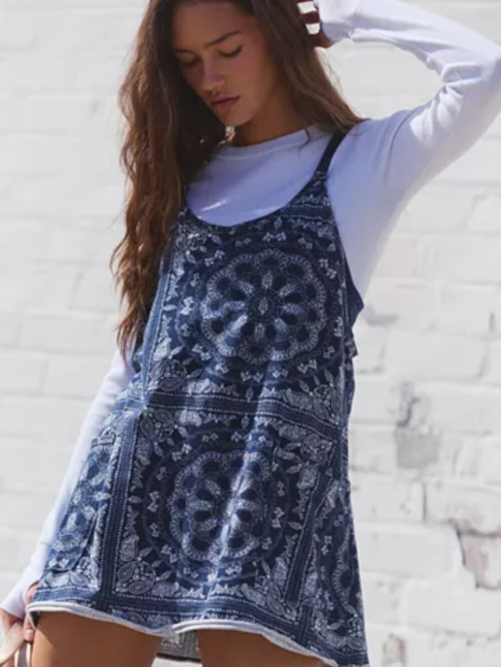 NWT FP Movement Hot Shot Mini Blue White Bandana Printed Romper Dress Boho XL